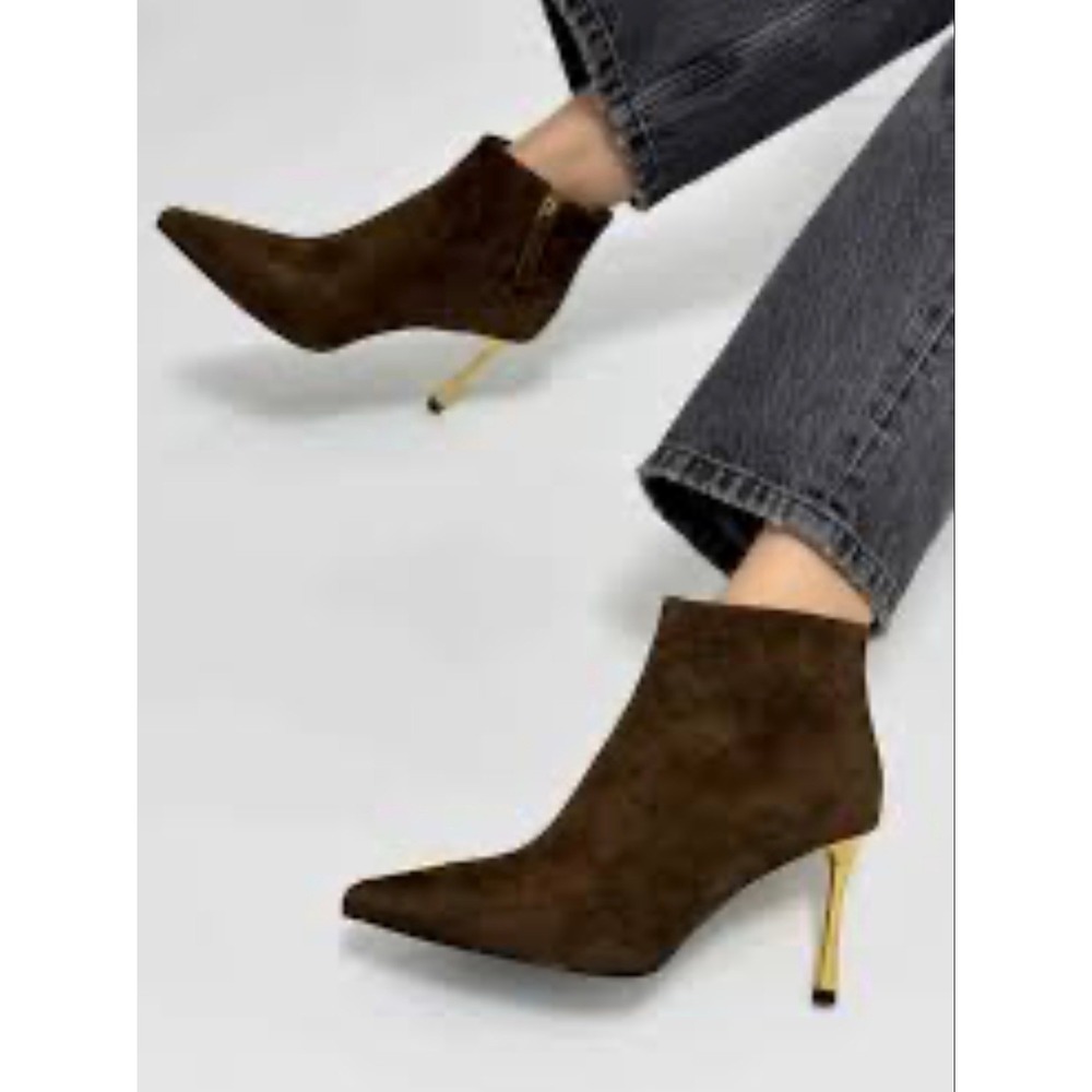 NWT Nine West Brown Suede Pointed Toe Stiletto Heel Ankle Boots Women's Size 7M